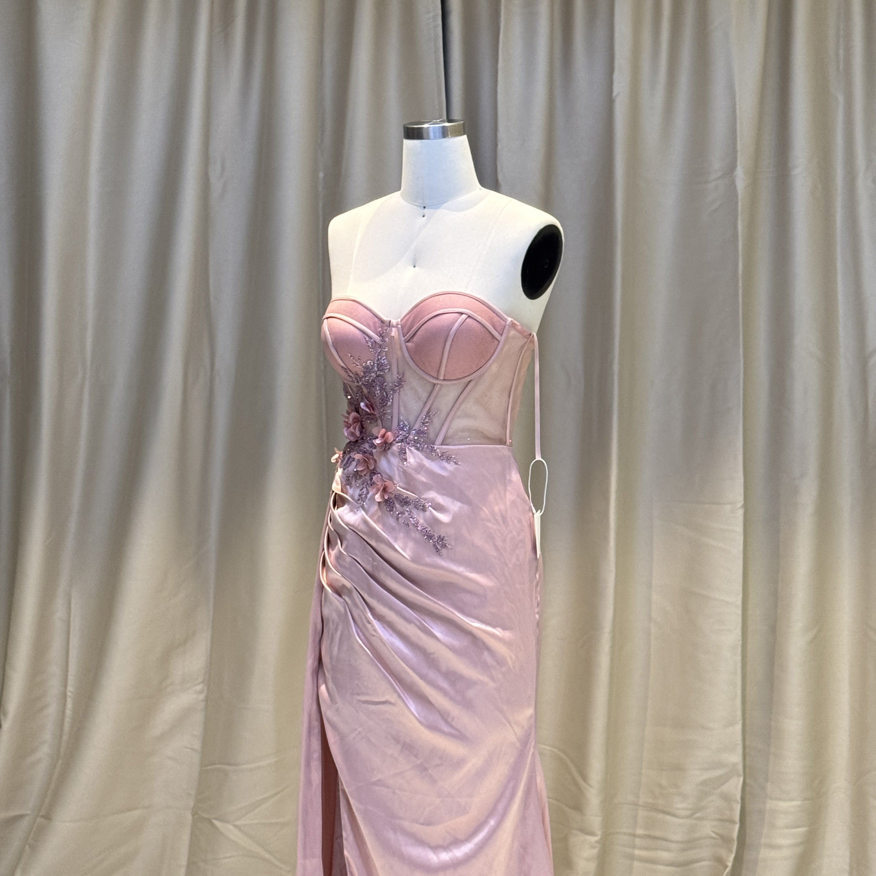 Hot Hand-Pleated Bodice Square Neckline Dress Straight Silhouette Prom High Slit Rhinestones Lace Back Soft Drapes Party
