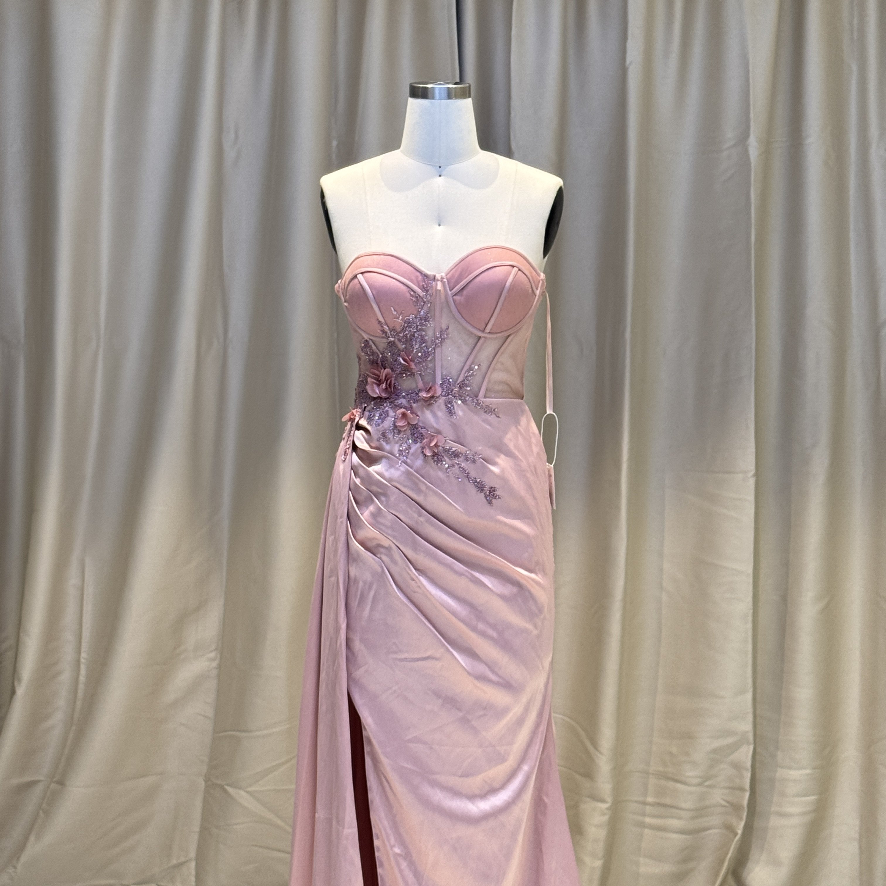 Hot Hand-Pleated Bodice Square Neckline Dress Straight Silhouette Prom High Slit Rhinestones Lace Back Soft Drapes Party