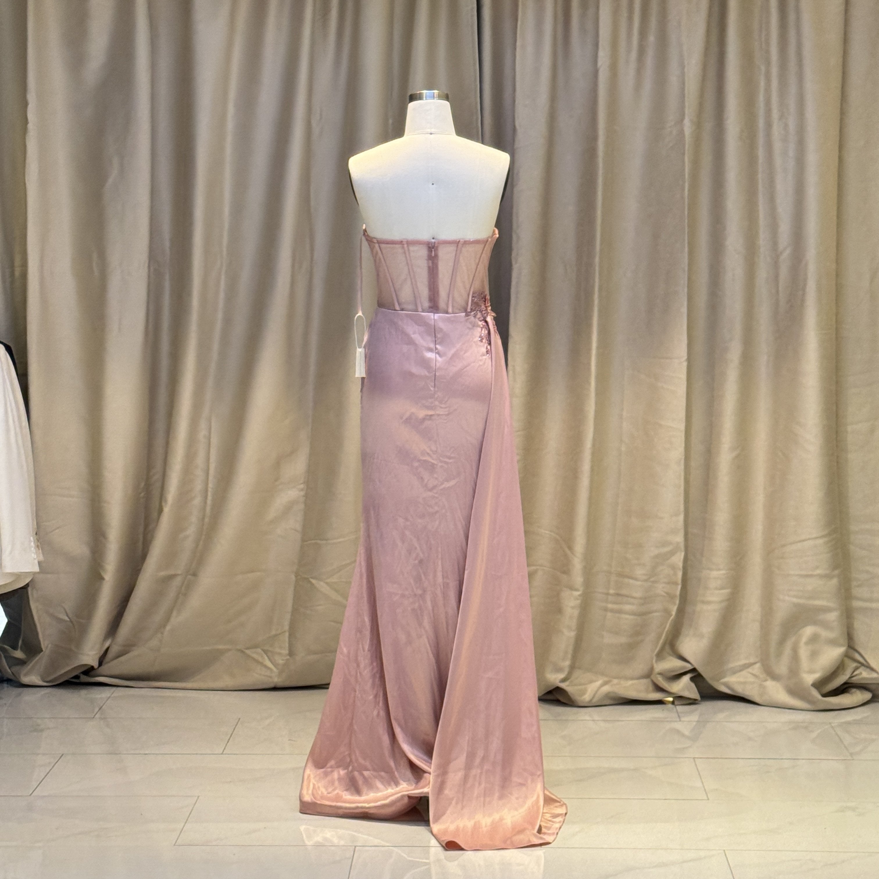 Hot Hand-Pleated Bodice Square Neckline Dress Straight Silhouette Prom High Slit Rhinestones Lace Back Soft Drapes Party