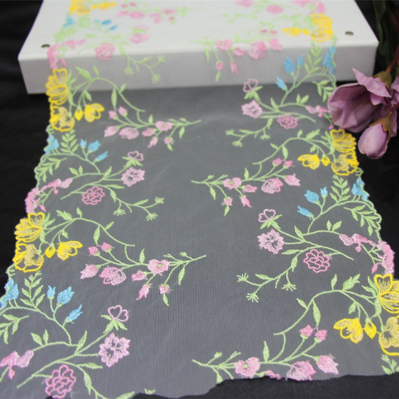 Wholesale Factory 3D Pink Tulle Colorful Fine Flower Embroidery Lace Trim Voile Lace Fabric For Women Lingerie