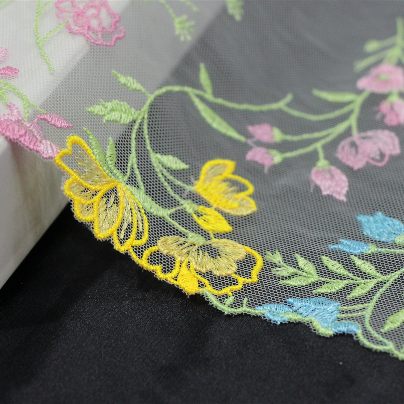 Wholesale Factory 3D Pink Tulle Colorful Fine Flower Embroidery Lace Trim Voile Lace Fabric For Women Lingerie