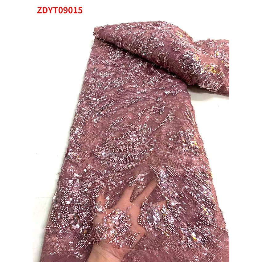 Ankara Pink French Plush Net Tulle Bright Mesh Embroidered Sequin Fabric Clothes Embroidery Lace Fabric Jacquard Fabric Woven