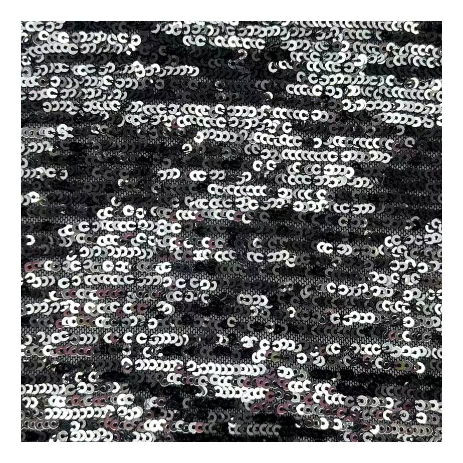 Popular Luxury Glitter Sequin Lace Fabric 100% Polyester 3MM Sequin Embroidery Fabric For Evening Dress