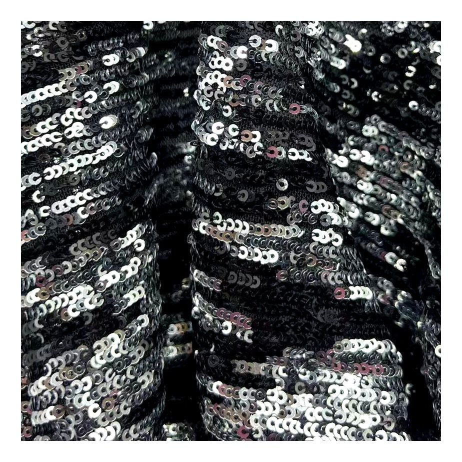 Popular Luxury Glitter Sequin Lace Fabric 100% Polyester 3MM Sequin Embroidery Fabric For Evening Dress
