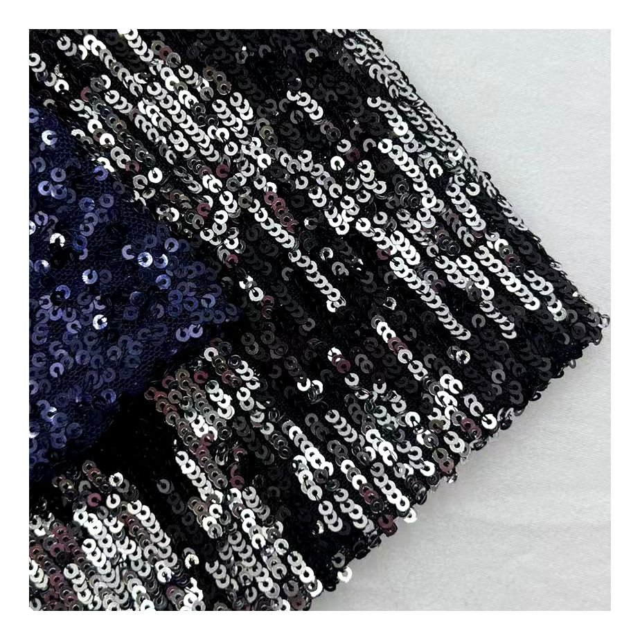 Popular Luxury Glitter Sequin Lace Fabric 100% Polyester 3MM Sequin Embroidery Fabric For Evening Dress