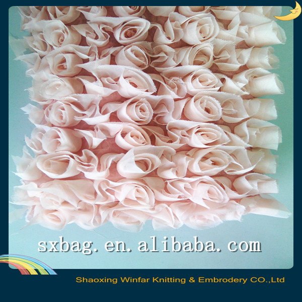Rose Design Polyester Mesh Ribbon Embroidery Fabric For Lady Dress Garment