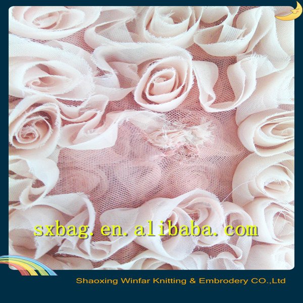 Rose Design Polyester Mesh Ribbon Embroidery Fabric For Lady Dress Garment