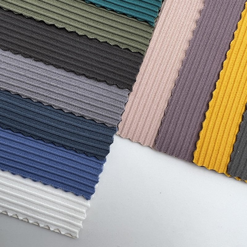 high quality stripes elastic fabrics 4-way stretch stair cloth nylon spandex knitted rib stretch fabrics for yoga outfit