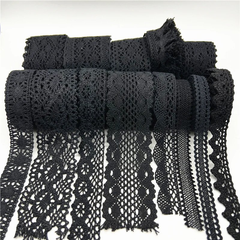 Black Lace 100%Cotton Lace Ribbon For Apparel Sewing Fabric Trim Cotton Crocheted Lace Ribbon Handmade Accessories