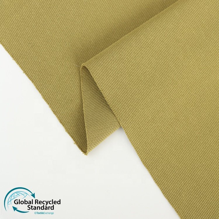 Women Dress Eco-friendly Knitting Rib Fabric 100%Recycle Polyester Ready-to-ship Goods 250gsm Recycle Polyester Knit Fabric