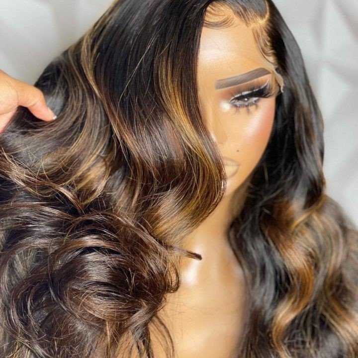Glueless Balayage Light Brown Transparent Lace Closure Body Wave Wigs Human Hair 6x4 4x4 13x4 Lace Part Highlight Colored Wig