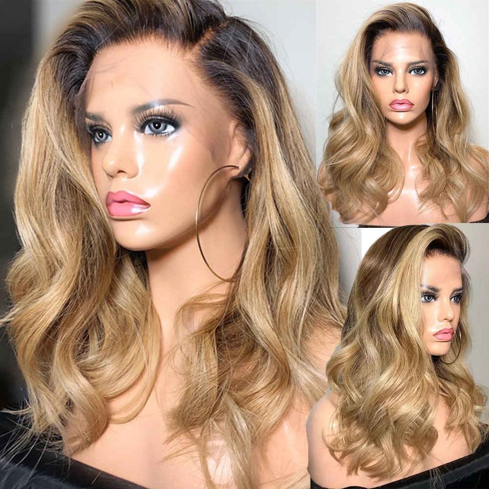 Glueless Balayage Light Brown Transparent Lace Closure Body Wave Wigs Human Hair 6x4 4x4 13x4 Lace Part Highlight Colored Wig
