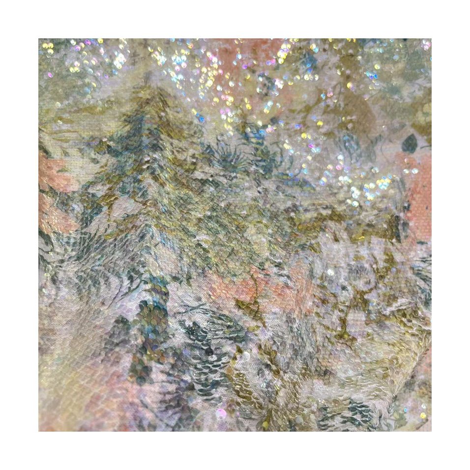 3D Sequin Digital printed manufacturer wedding embroidery fabric for wedding dress competitive price sequin embroidery fabric