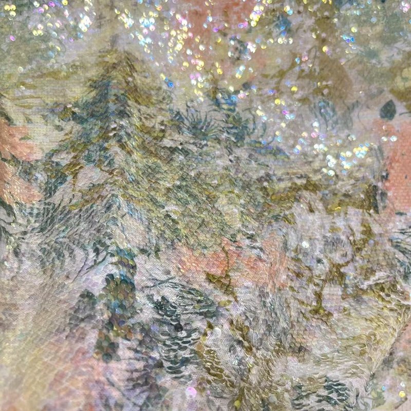 3D Sequin Digital printed manufacturer wedding embroidery fabric for wedding dress competitive price sequin embroidery fabric