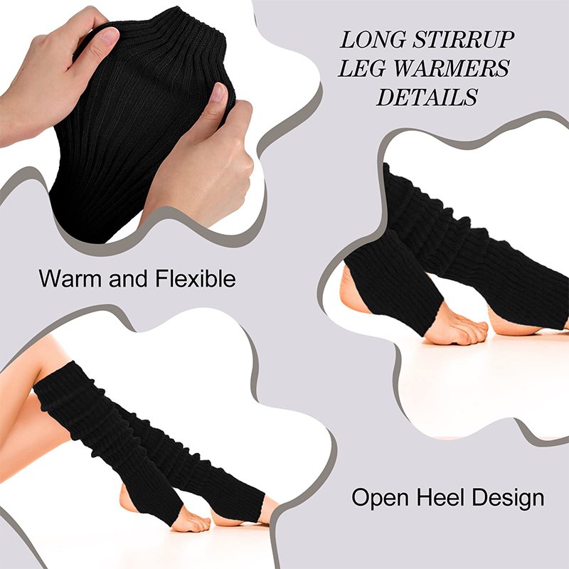 Women Winter Long Stirrup Yoga Leg Warmers 24 Inch Over the Knee Ribbed Knit Leg Warmer for 80s Party Dance Sports