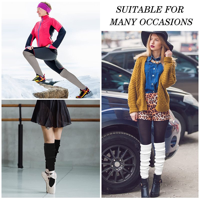 Women Winter Long Stirrup Yoga Leg Warmers 24 Inch Over the Knee Ribbed Knit Leg Warmer for 80s Party Dance Sports