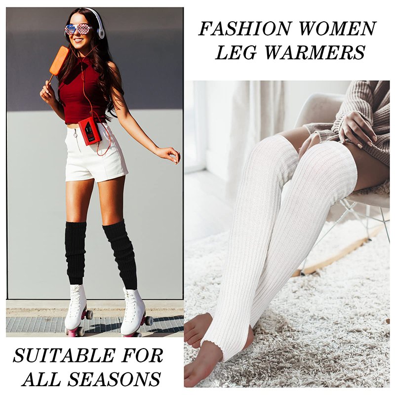 Women Winter Long Stirrup Yoga Leg Warmers 24 Inch Over the Knee Ribbed Knit Leg Warmer for 80s Party Dance Sports