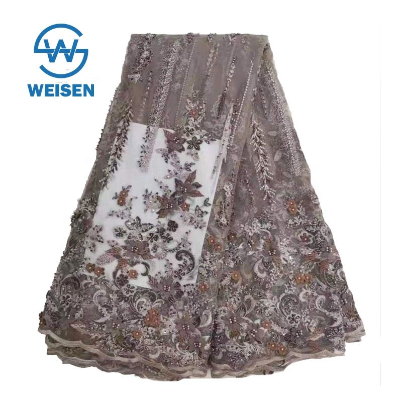 Handmade Embroidery Hand Net Bead Heavy Beaded Flower Luxury French Lace Fabric