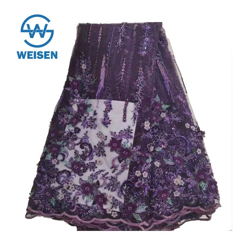 Handmade Embroidery Hand Net Bead Heavy Beaded Flower Luxury French Lace Fabric