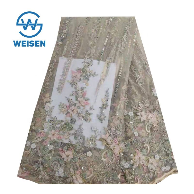 Handmade Embroidery Hand Net Bead Heavy Beaded Flower Luxury French Lace Fabric