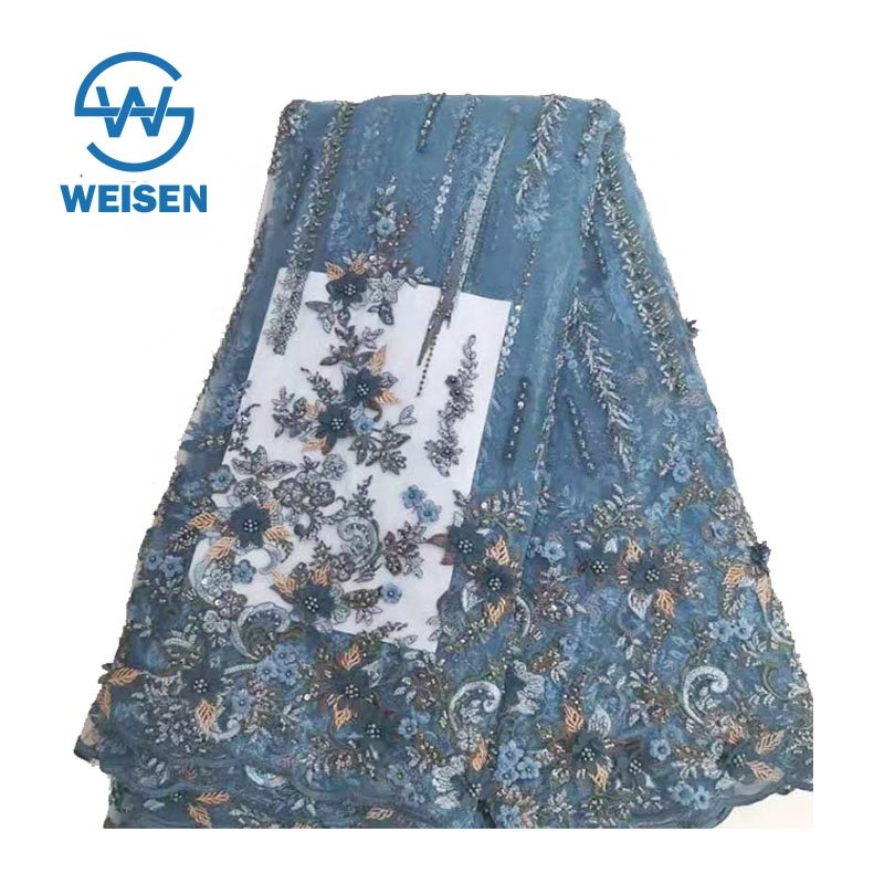 Handmade Embroidery Hand Net Bead Heavy Beaded Flower Luxury French Lace Fabric