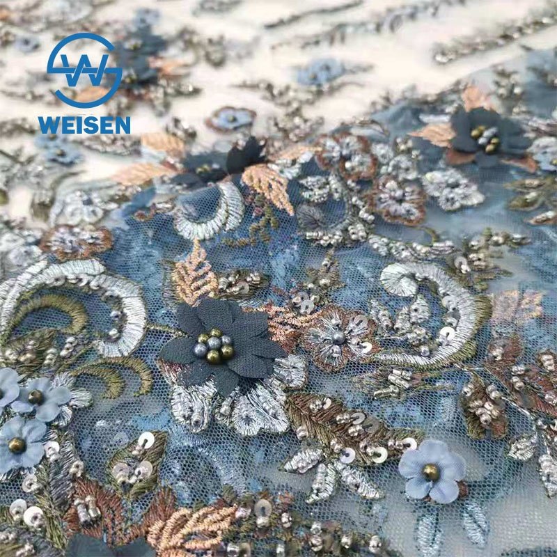 Handmade Embroidery Hand Net Bead Heavy Beaded Flower Luxury French Lace Fabric