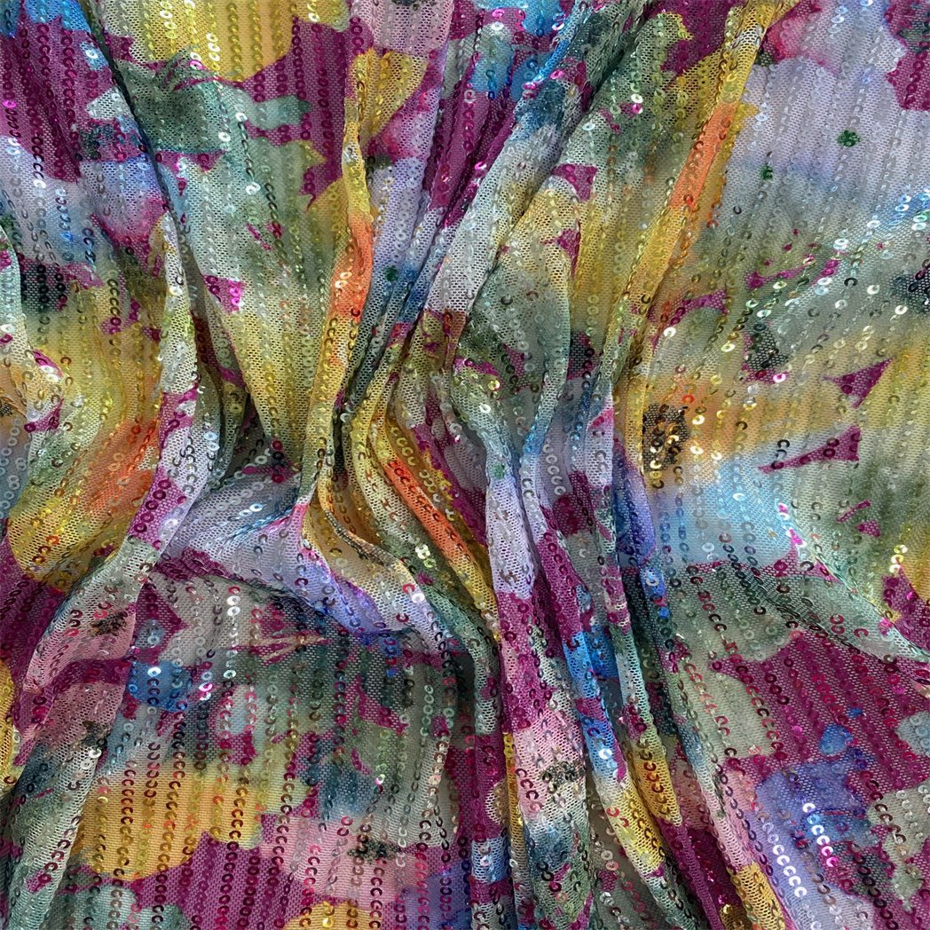 2024 Wholesale Colorful Sequin Embroidery Lace Fabric Luxury Custom 100%Polyester Woven Fabric For Garment