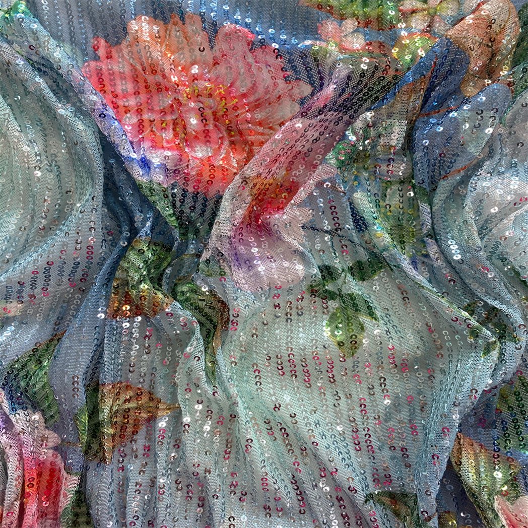 2024 Wholesale Colorful Sequin Embroidery Lace Fabric Luxury Custom 100%Polyester Woven Fabric For Garment