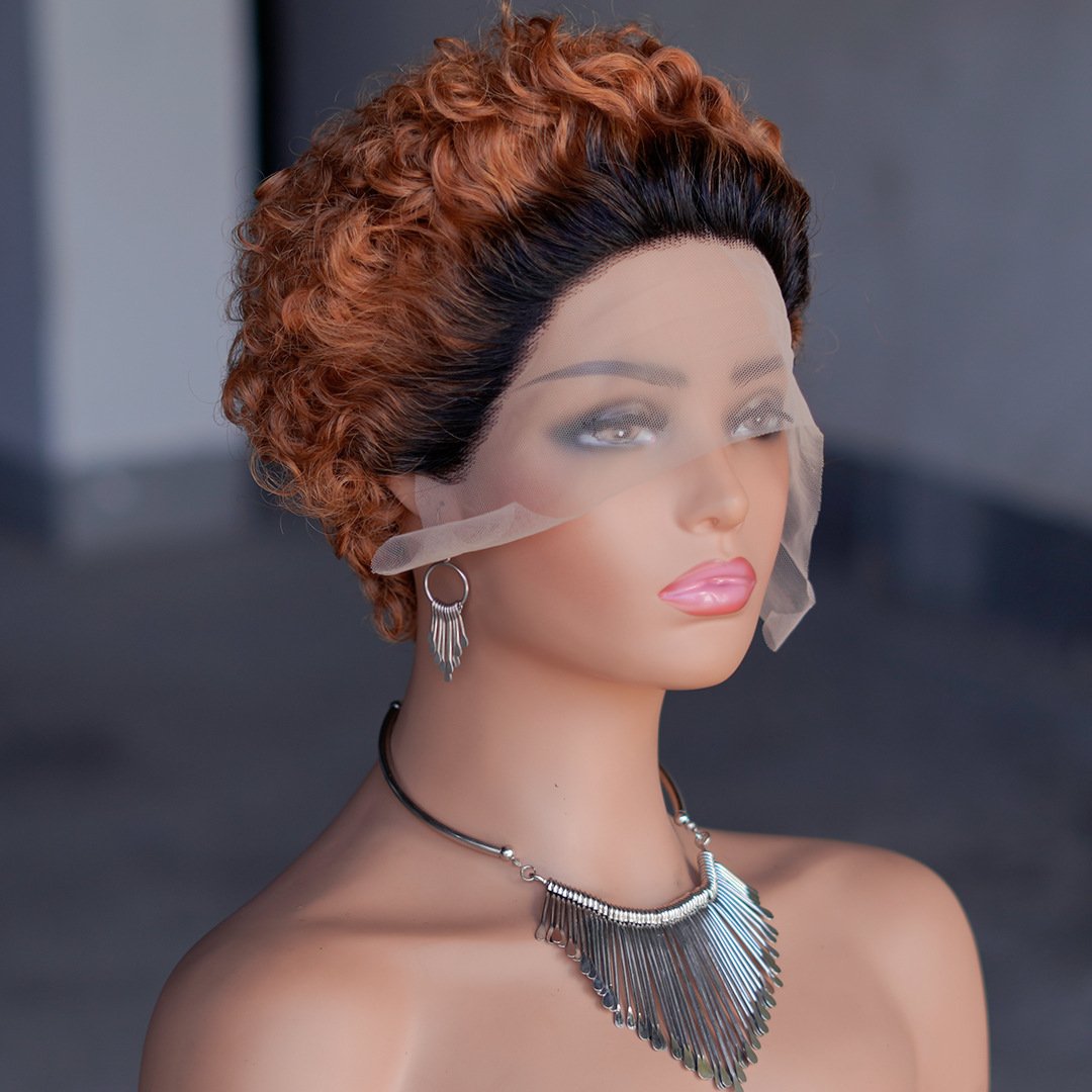 Cheap Pixie Short Hair Lace Frontal Wig Black Women Perruque Pixie Cut Human Hair Bob 180% Density Short Pixie Cut Curly Wig