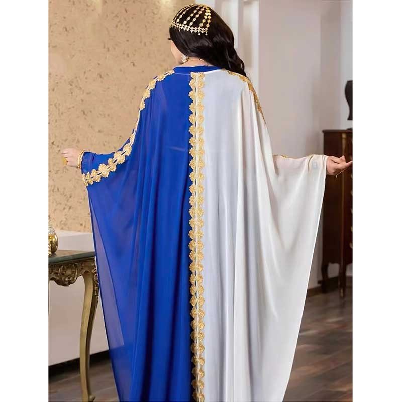 Summer Clothing Muslim Women Chiffon Patchwork Lace Retro Islamic Robe Gown Plus Size African Loose Elegant Dress