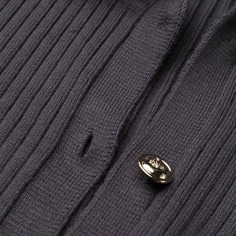 OEM Custom Autumn Winter Button Up Turndown Collar Long Sleeve Rib Women Knit Sweater Dress