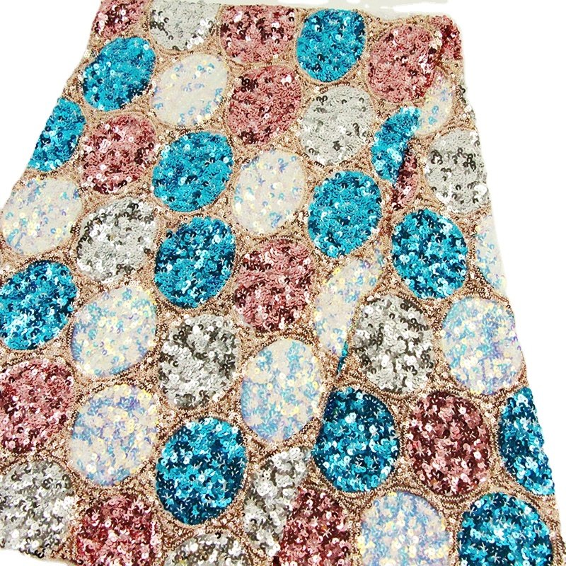 Nigerian Sheer Lace Fabric 2019 Shiny Circle Elastic Embroidery Sequin Fabric for Wedding Dress