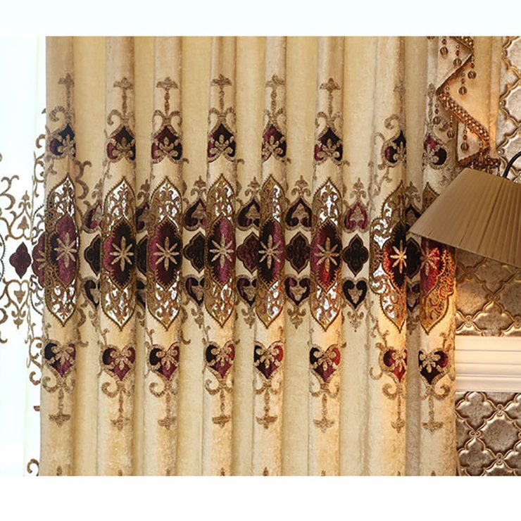 Bead Factory Supply Luxury Chenille Fabric European Style Embroidery Curtain