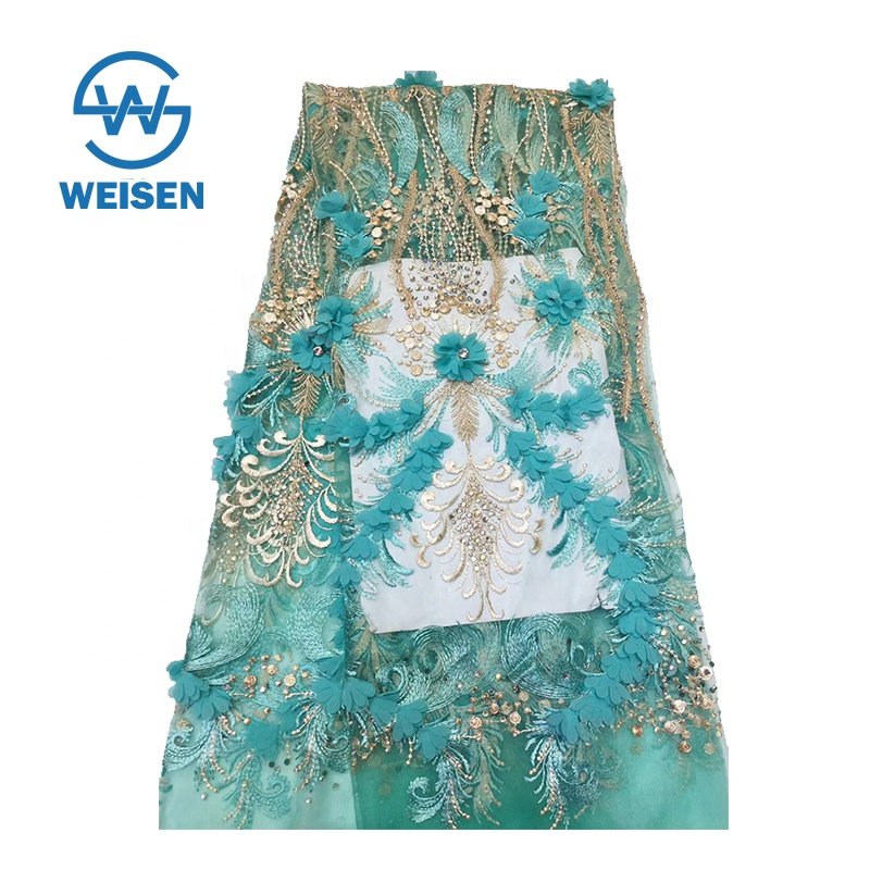 Mesh Embroidery Beaded 3D Floral Chiffon Flower Laser Cut Embroidered Lace Fabric