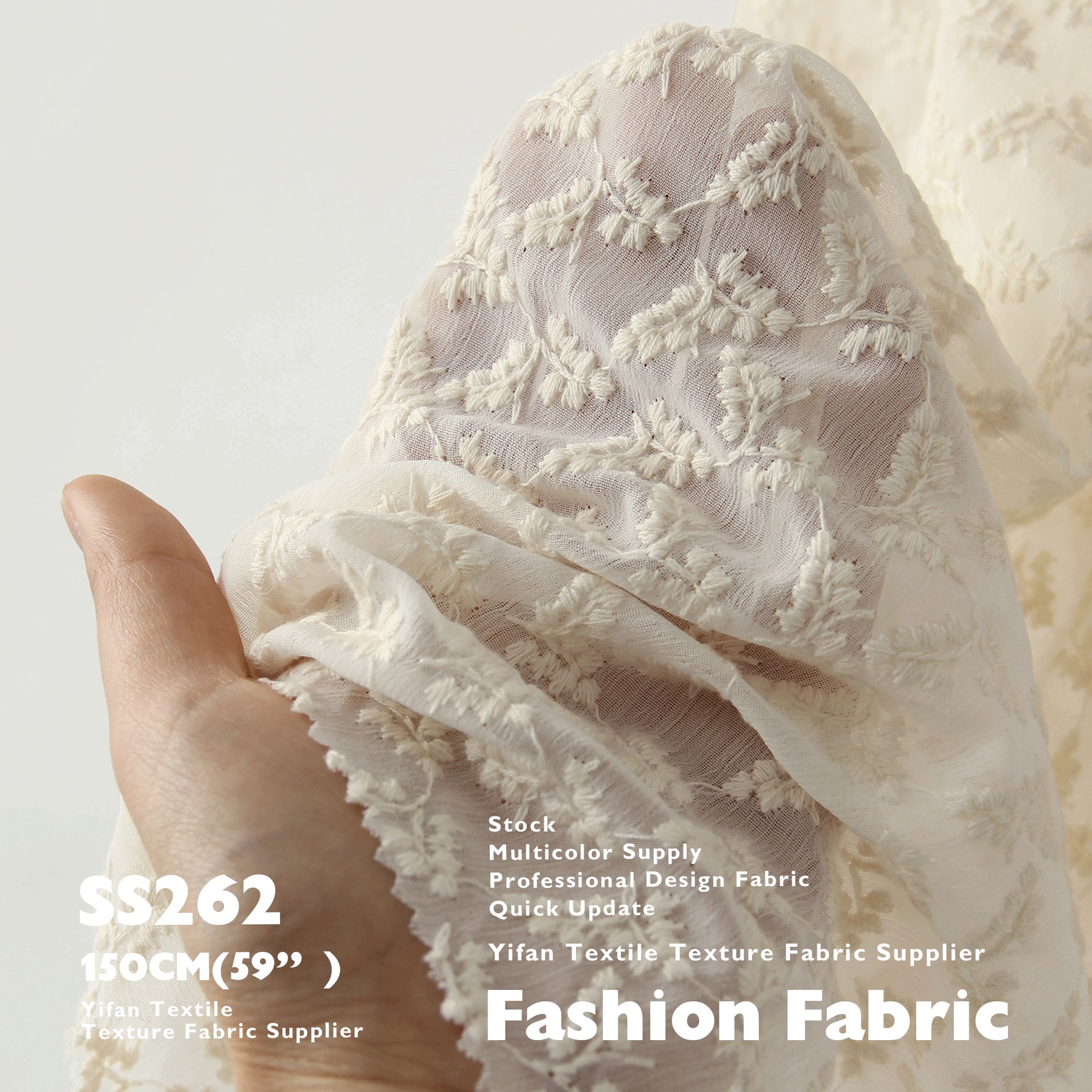 Cotton Yarn Lightweight And Comfortable Floral Chiffon Embroidery Fabric For Garment Dress