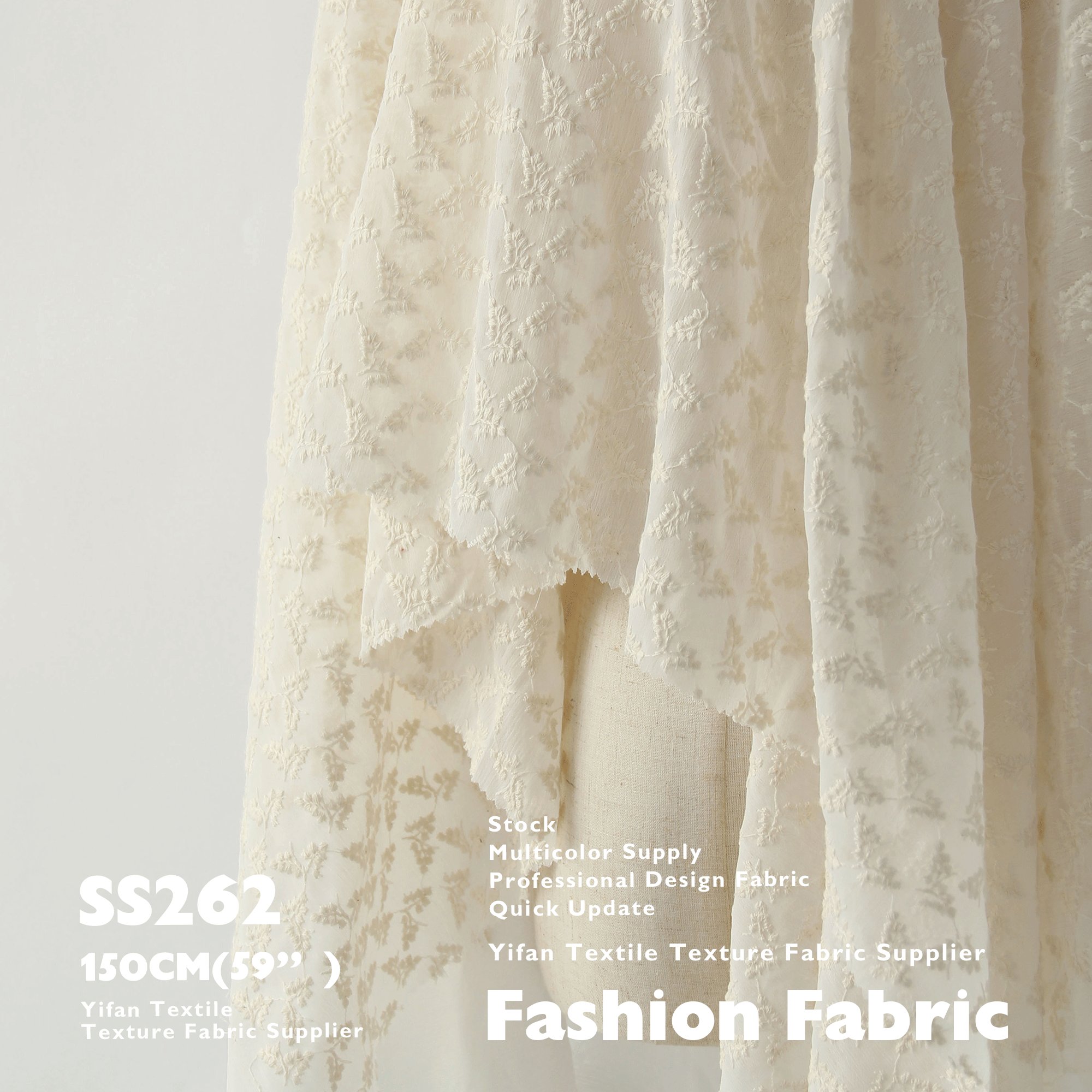 Cotton Yarn Lightweight And Comfortable Floral Chiffon Embroidery Fabric For Garment Dress
