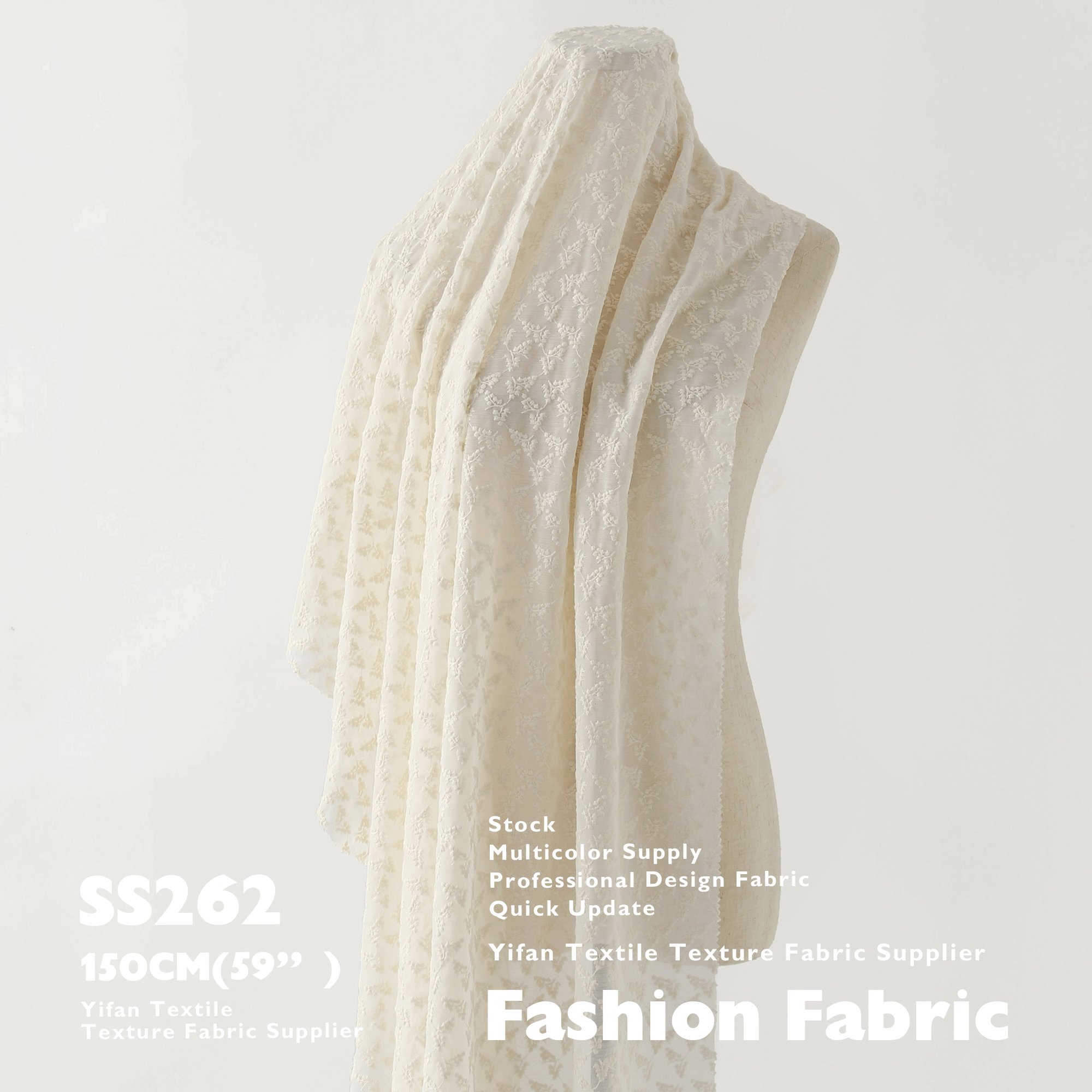 Cotton Yarn Lightweight And Comfortable Floral Chiffon Embroidery Fabric For Garment Dress