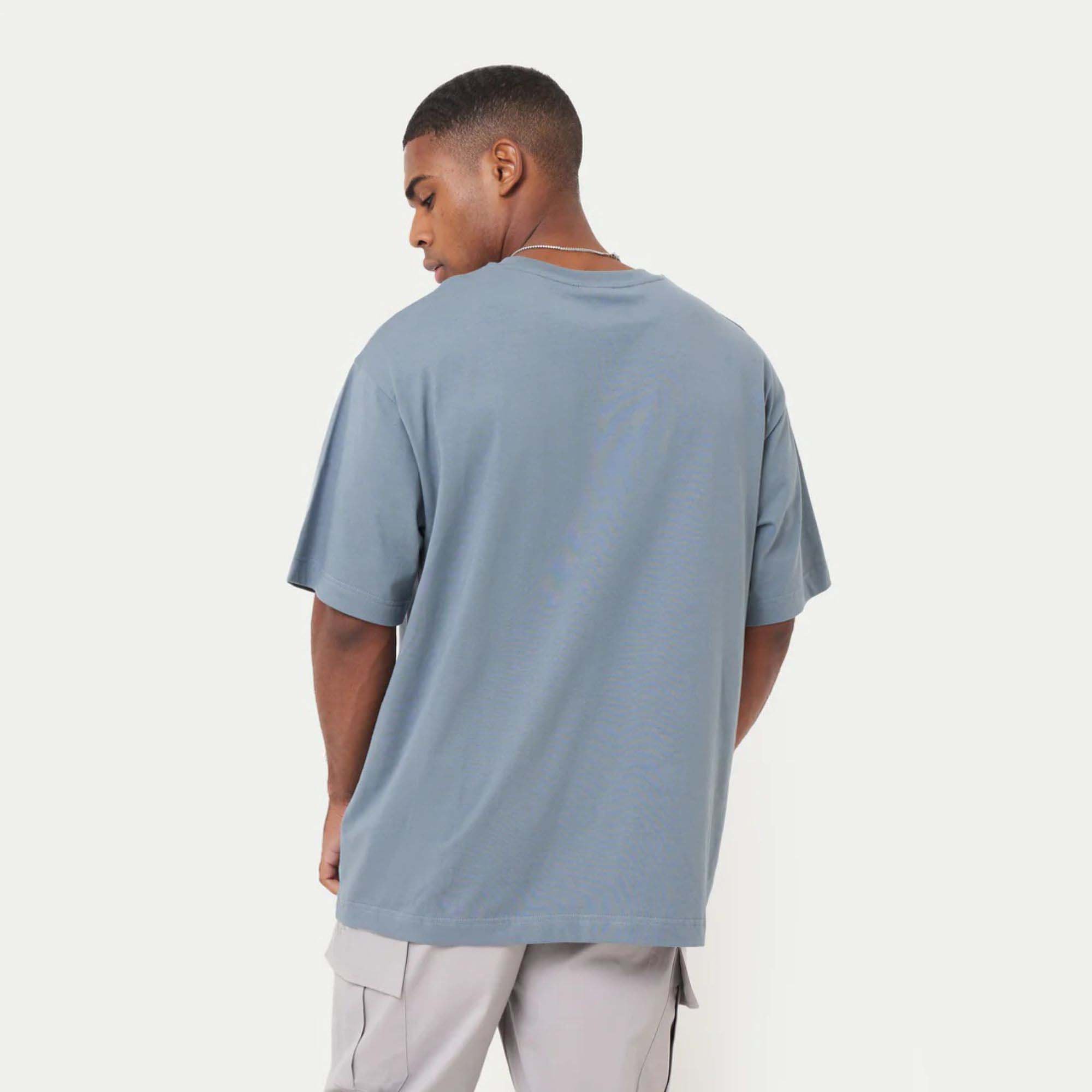 "Men's Classic Oversized T-Shirt - 100% Cotton Jersey, Medium Weight, Ribbed Neck, Short Sleeves, China Blue"