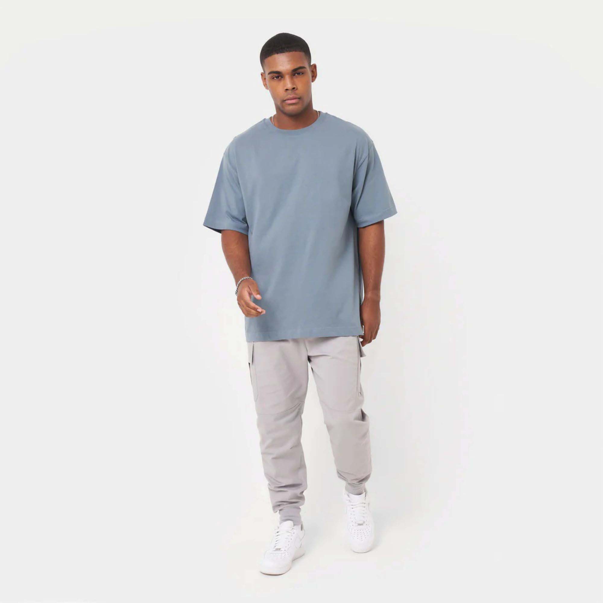 "Men's Classic Oversized T-Shirt - 100% Cotton Jersey, Medium Weight, Ribbed Neck, Short Sleeves, China Blue"