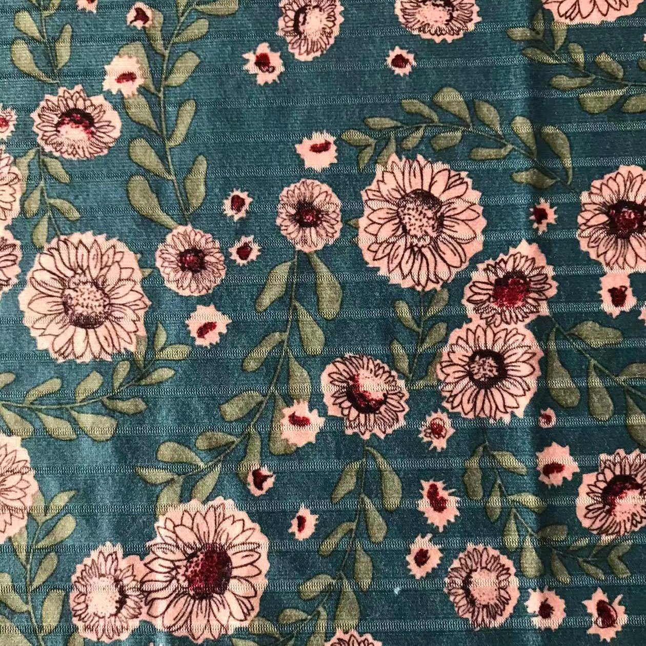 Custom Colorful Flower Printed Floral Pattern Recycled Polyester Spandex Stretch Knit Rib Fabric For Cloth
