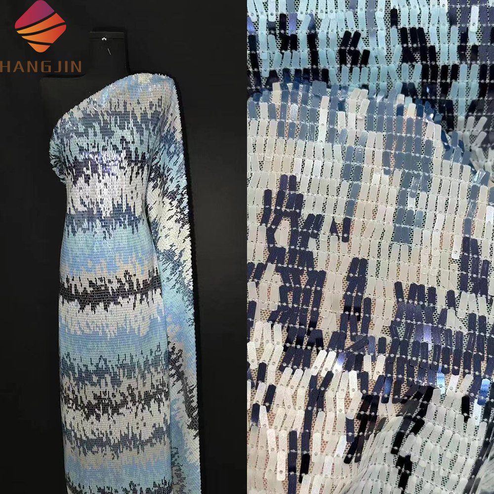 Multicolored Pattern Print Full Sequins on Polyester Tulle Fabric Embroidered Sparkling Sequence Net Lace Fabric For Dress Party