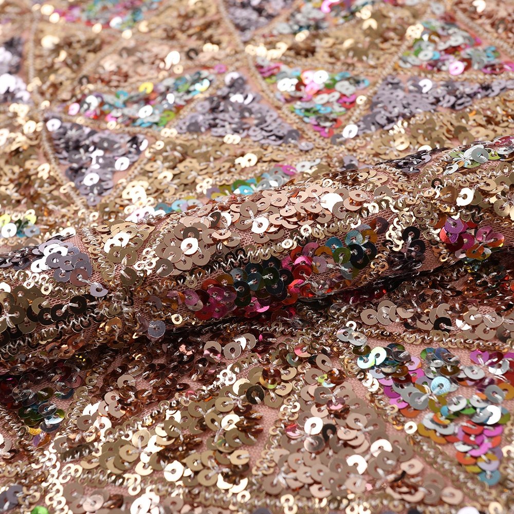 luxury custom-made sequin fabric Wholesale Nigeria Embroidery 3mm Design 4 Way Stretch Sequin Lace Fabric