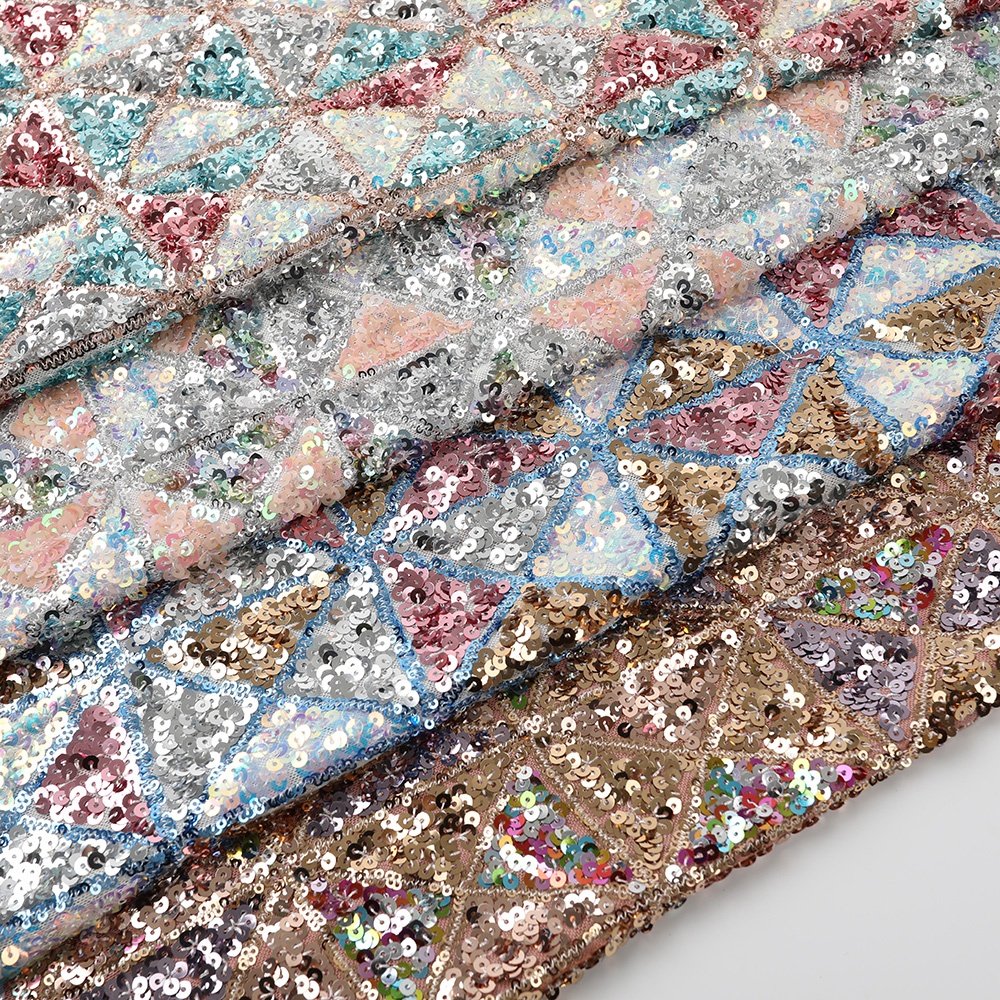 luxury custom-made sequin fabric Wholesale Nigeria Embroidery 3mm Design 4 Way Stretch Sequin Lace Fabric