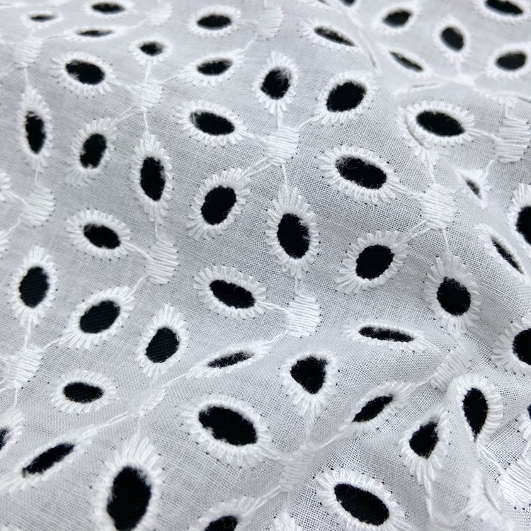High quality white woven floral cotton eyelet voile poplin embroidery fabric for apparel shirts blouse