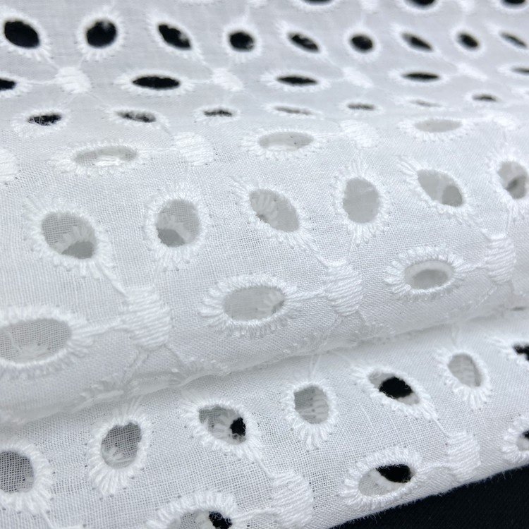 High quality white woven floral cotton eyelet voile poplin embroidery fabric for apparel shirts blouse
