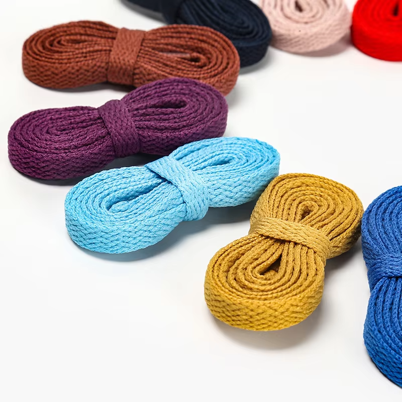 Ready To Shipping Polyester 8mm Wide Different Length Shoe Lace Flat Shoelaces For Sneakers