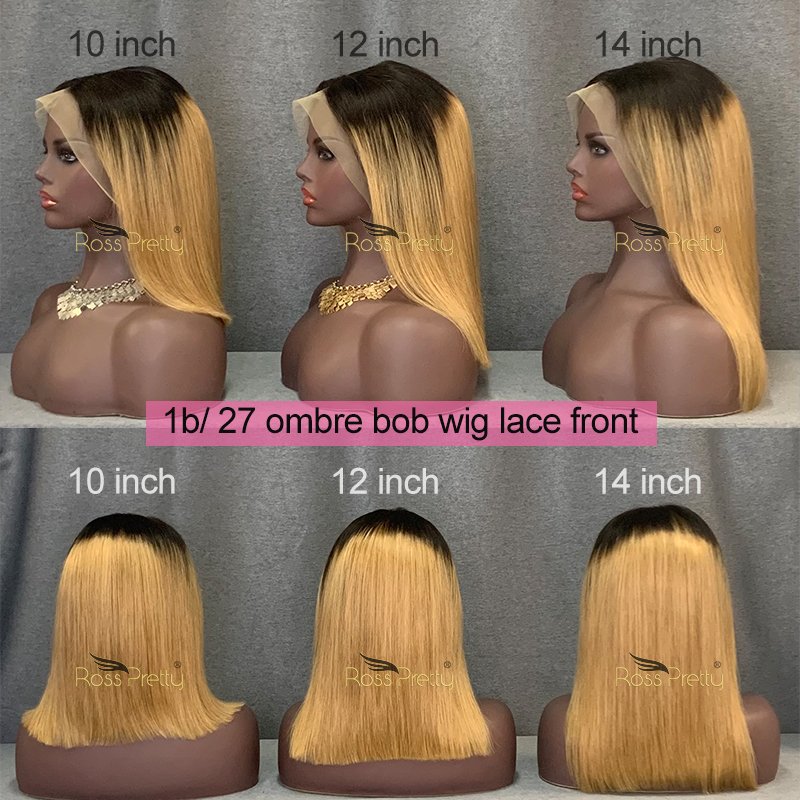 Wholesale peruvian virgin hair straight short 1b 30 ombre brown colored 13x4 lace frontal bob human hair wigs