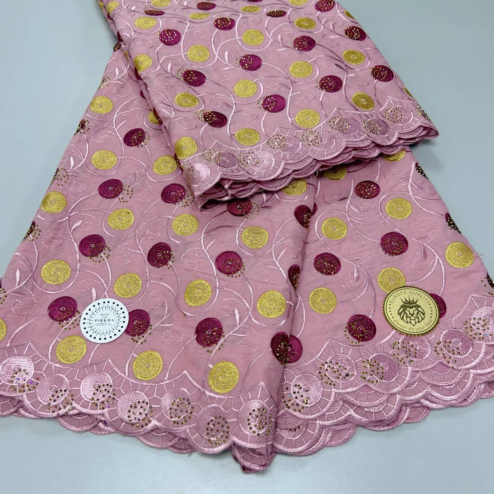HFX African Cotton Lace with Stones Swiss Voile Lace Fabric 2024 High Quality Nigeria Lace for Women Wedding Party Dress Sew