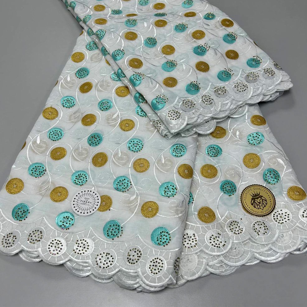 HFX African Cotton Lace with Stones Swiss Voile Lace Fabric 2024 High Quality Nigeria Lace for Women Wedding Party Dress Sew