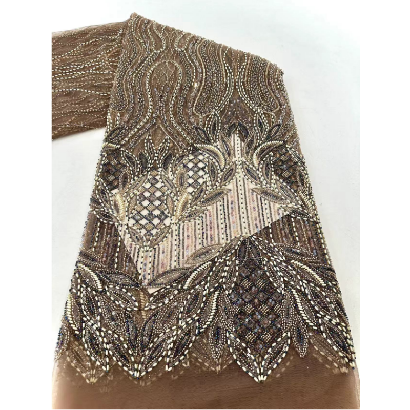 Latest French Tulle Lace Fabric Embroidery African Net Cord Guipure Beaded Lace Fabric With Handmade Lace For Celebration Party